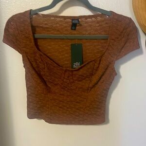 NWT beautiful lace XS crop top in burnt orange, corset style.